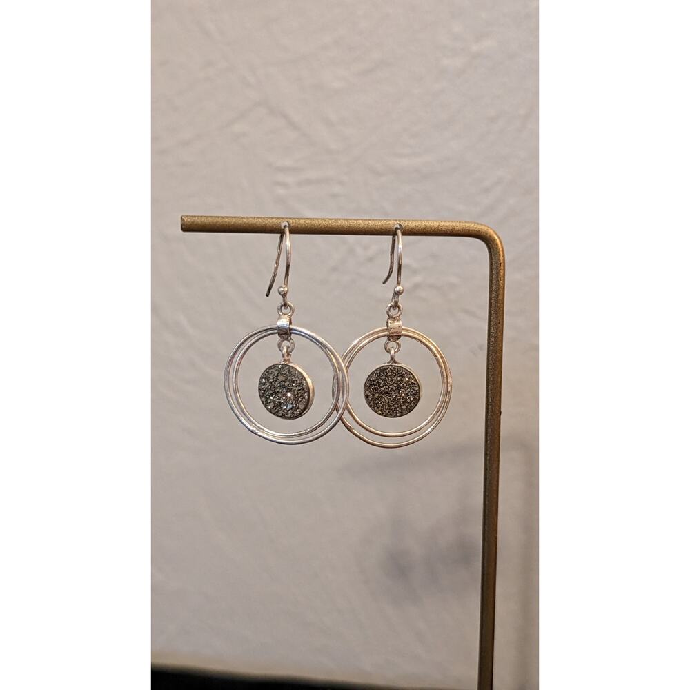 Sparkling Silver Double Circle Earrings - Picture 6 of 7